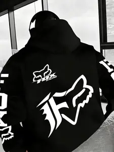 Men's Fall Winter Fox Pattern Print Hooded Sweatshirt, Warm Comfortable Casual Loose Fit, Daily Wear for Autumn & Winter