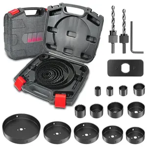 Hole Saw Set, 19 Counts, with 3/4"-6"(19-152mm) 13Pcs Saw Blades, 2 Mandrels, 2 Drill Bits, Ideal for Soft Wood, Plywood, Drywall, PVC Power Tools Grinders