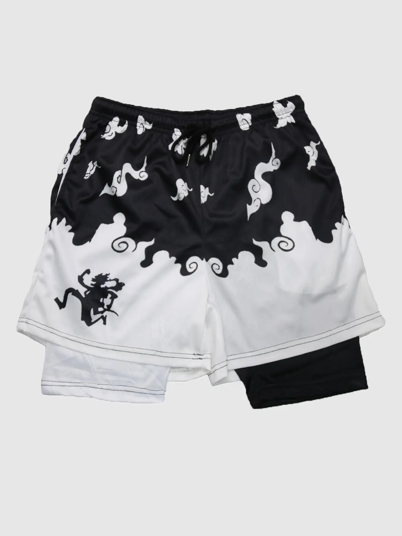 Men's Regular Fit 2 in 1 Cloud Print Drawstring Waist Sports Shorts, Gym Clothing, Gym Shorts, Workout Shorts, Casual Comfy Breathable Shorts for Gym