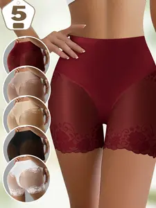 QUASTI Women's Milk Silk Mesh Lace Patchwork Flat-Leg Panties, High Elastic Seamless Underwear, Soft Breathable Comfortable Briefs, Elegant Sexy Everyday Ladies Underwear, S-XXL