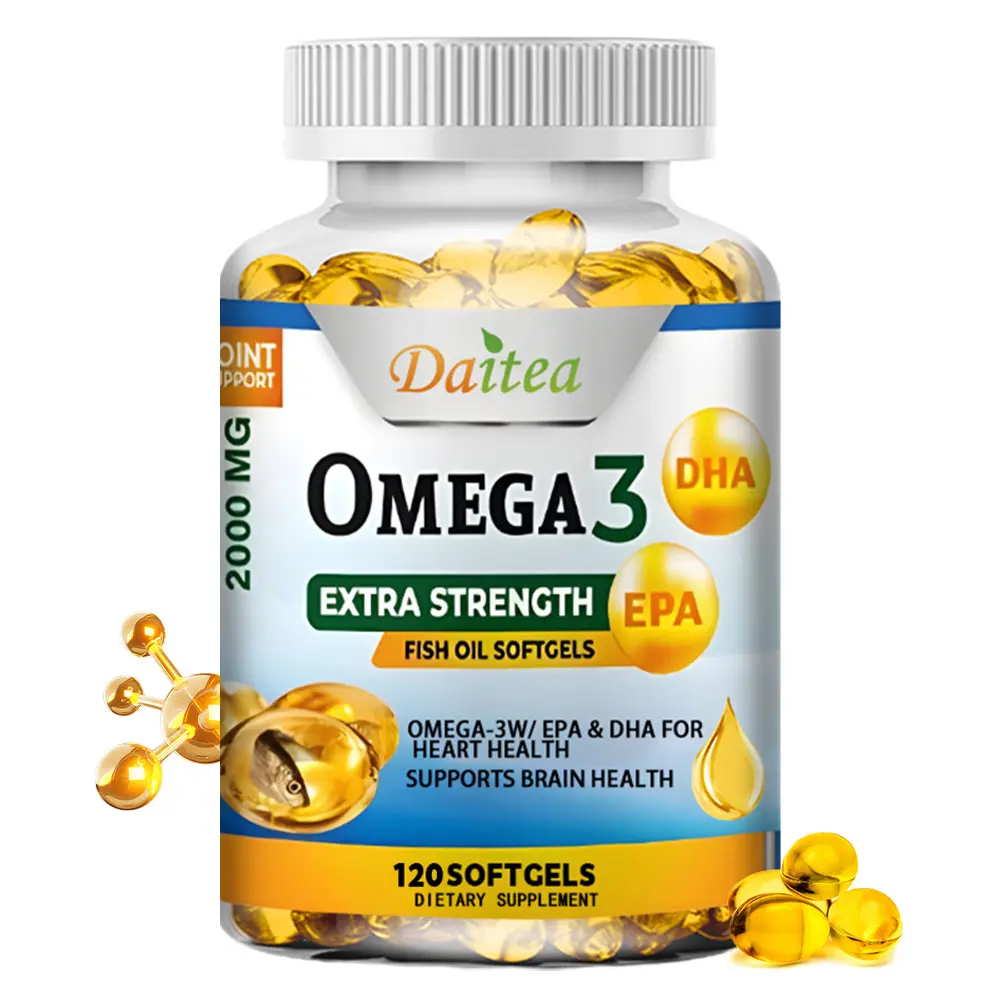 Daitea Extra Strength Omega 3 Fish Oil Softgels - 2000mg with EPA & DHA for Heart & Brain Health Support - 120 Count