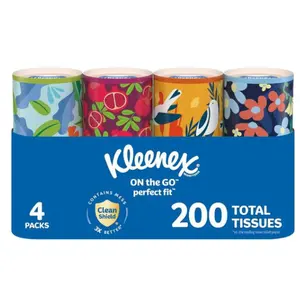 Kleenex Perfect Fit Facial Tissues, Car Tissues, 50 Tissues per Canister, 4 Count(Canisters) Set Personal Napkin