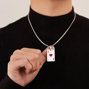 Poker Necklace Punk Hip-Hop Poker Necklace Poker Card Pendant Necklaces Couple Necklaces Lucky Rock Ace of Spade Chain Neck for Men and Women