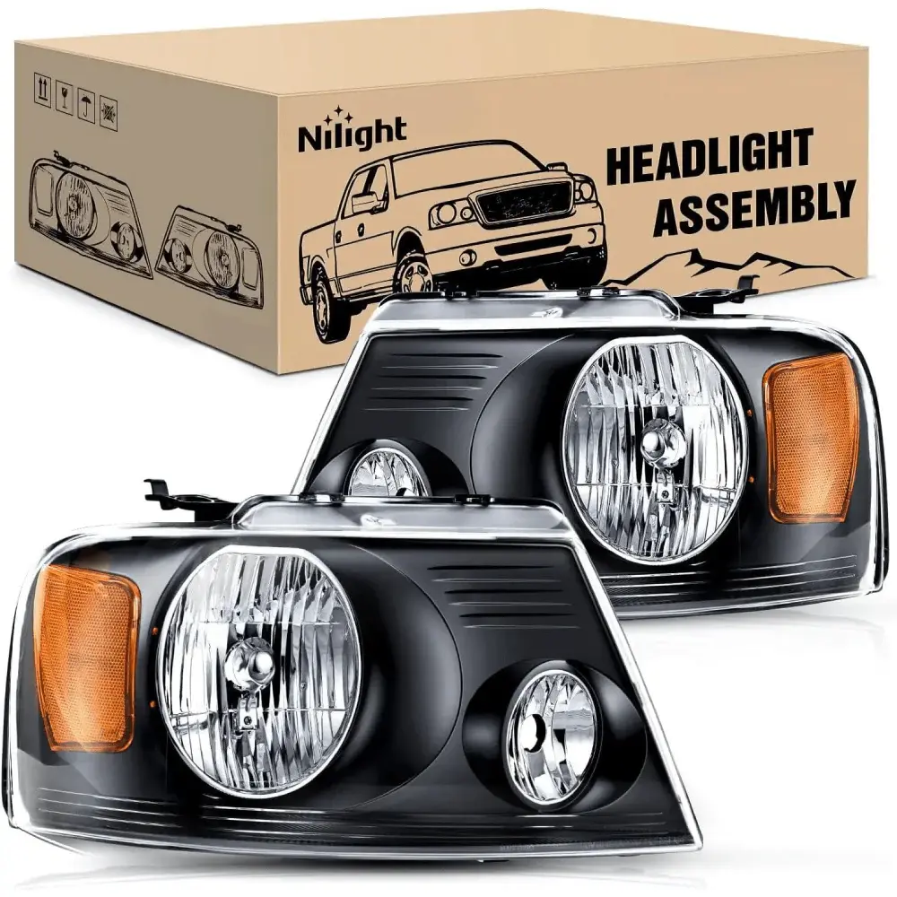 Nilight Car Headlights Assembly for 2004-2008 Ford F150, 2006-2008 Lincoln Mark LT - Waterproof IP65, Dustproof, Corrosion Resistant Front Side Lights, Black Case, Amber Reflector, 15 Mins Plug-and-Play Bolt-On Installation, Plug & Play, 15 Mins Installat