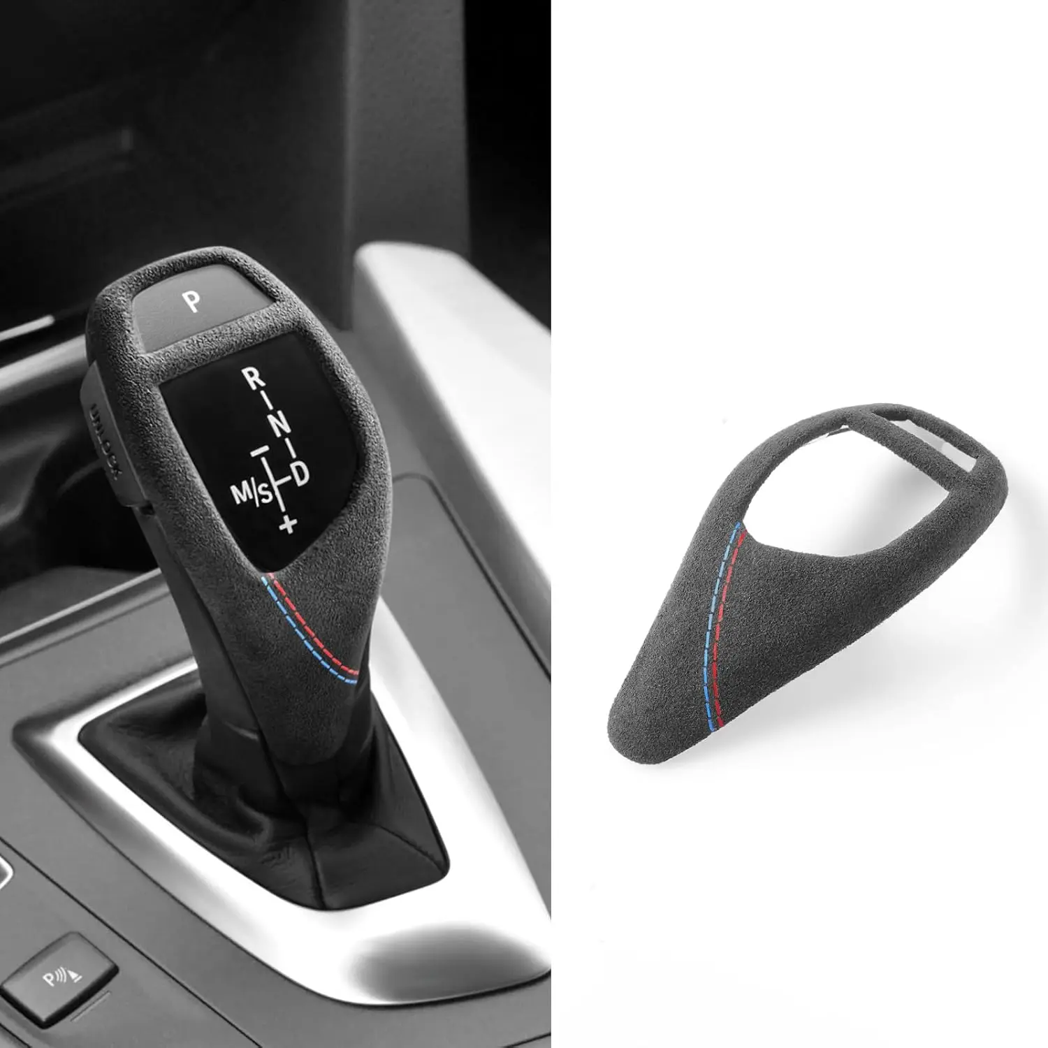 BETTERHUMZ ABS Car Gear Shift Knob Cover - Italian Alcantara Suede Material, Pre-Pasted, 1-to-1 Fit for BMW F20 F22 F30 F31 F32 F33 F34 F36 M235i 1 2 3 4 Series 218i 220i 225i 228i 420i 425i 430i 435i 440i Interior Trim Tuning Accessory