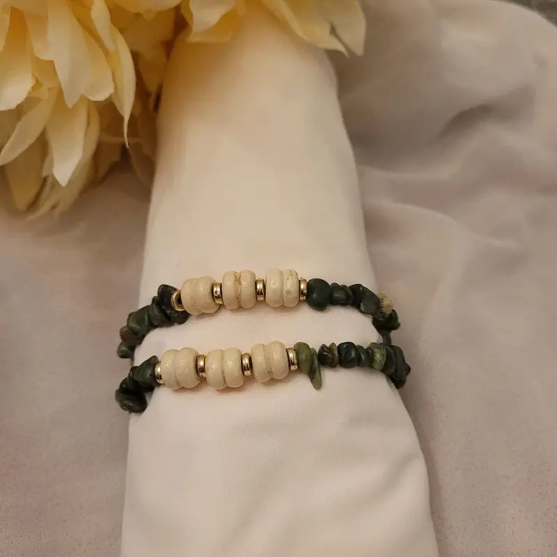 African Jasper ''Chipped'' & Wooden Crystal Bracelet