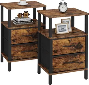 End Table, Couch Side Table, Nightstand with Cloth Drawer, Set of 2, Bedside Table, Brown TB01BB066