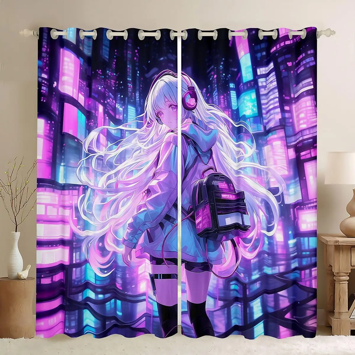 Japanese Window Treatmentsy Anime Window Curtain Sci Fi Style Gaming Curtain Room Decor,3D Cartoon Anime Curtains & Drapes
