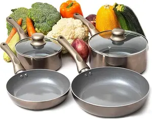 6 Piece Nonstick Cookware Set, Pots And Pans Set Non stick With Glass Lid, Induction Cookware, Stay-Cool Handles, PTFE/PFOA (6 Pcs Dark Grey)