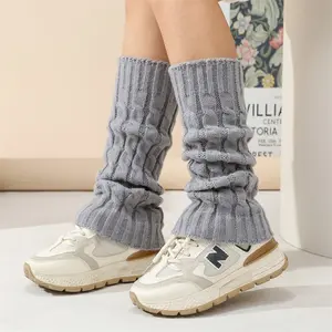 Autumn Winter Knitted Woolen Socks Set, Warm Crochet Half-Closed Toe Socks, European Style Leg Warmer Boots for Women