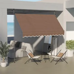 Crestholm 118" Manual Retractable Awning, Freestanding Non-Screw Patio Sun Shade with 0-90° Angle Crank & Adjustable Height Poles, UV30+ Fabric for Porch, Deck, Door