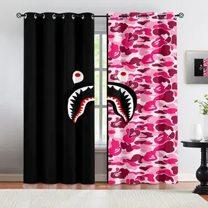 Bape Pattern Curtain Set 2 Pieces, Perfect Home Room Decor, Suitable for Living Room Balcony Bedroom Windows, Ideal Gift