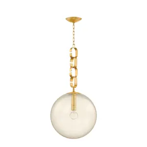 Large Nessa Pendant Light - Vintage Brass Chain, Seeded Glass Orb, 1930s Inspired Decor