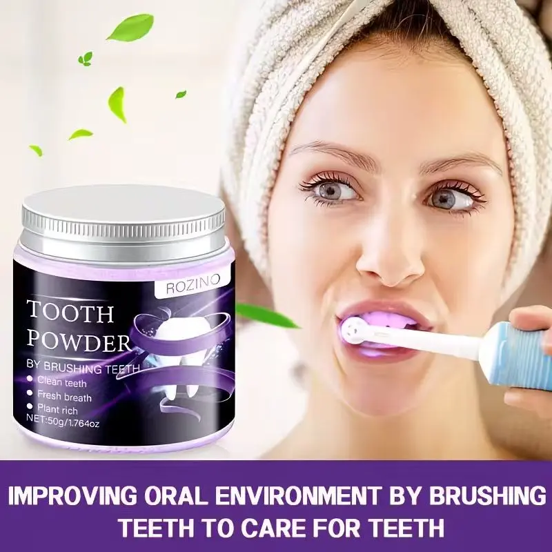 ROZINO  Purple Teeth Whitening Tooth Powder - Color Corrector Teeth Stain Remover, Fresh Breath Smile Kit