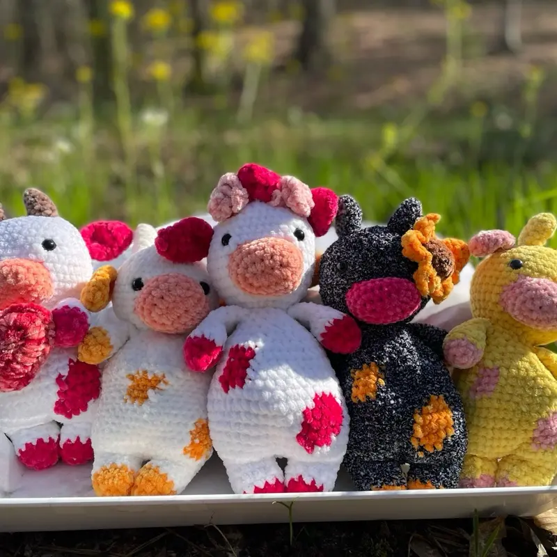 Crochet Cow Plushies - Soft and Colorful Handmade Stuffed Animals for Kids