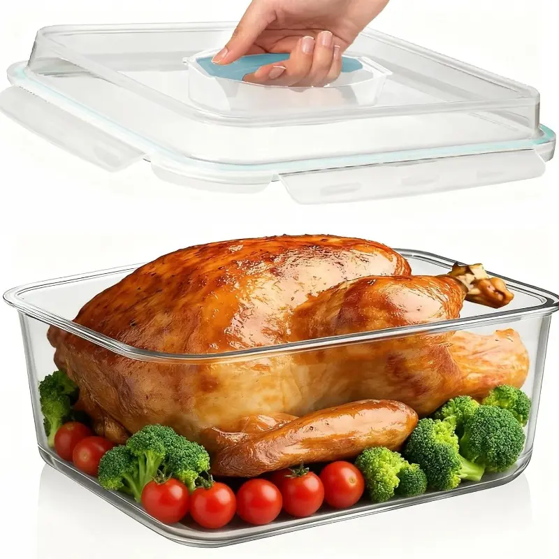 Large glass storage container with lid, super large sealed glass food storage container, used for grilling meat, chicken, watermelon, leftovers, marinated turkey, free of bisphenol A, dishwasher washable, Home