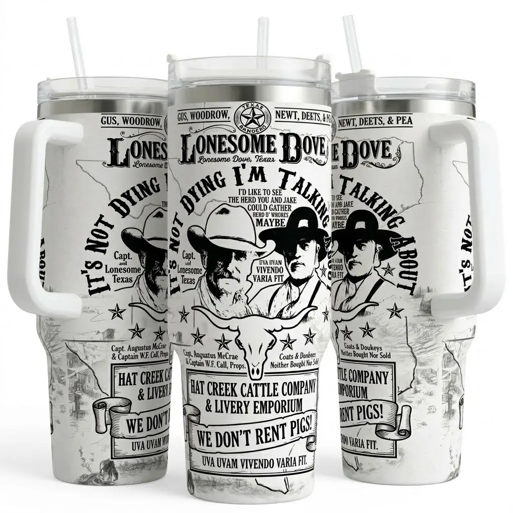 Lonesome Dove Gus & Woodrow 40oz, Tumbler, Old Movies Merch, Western Cowboy Movie, Gift For Fan.