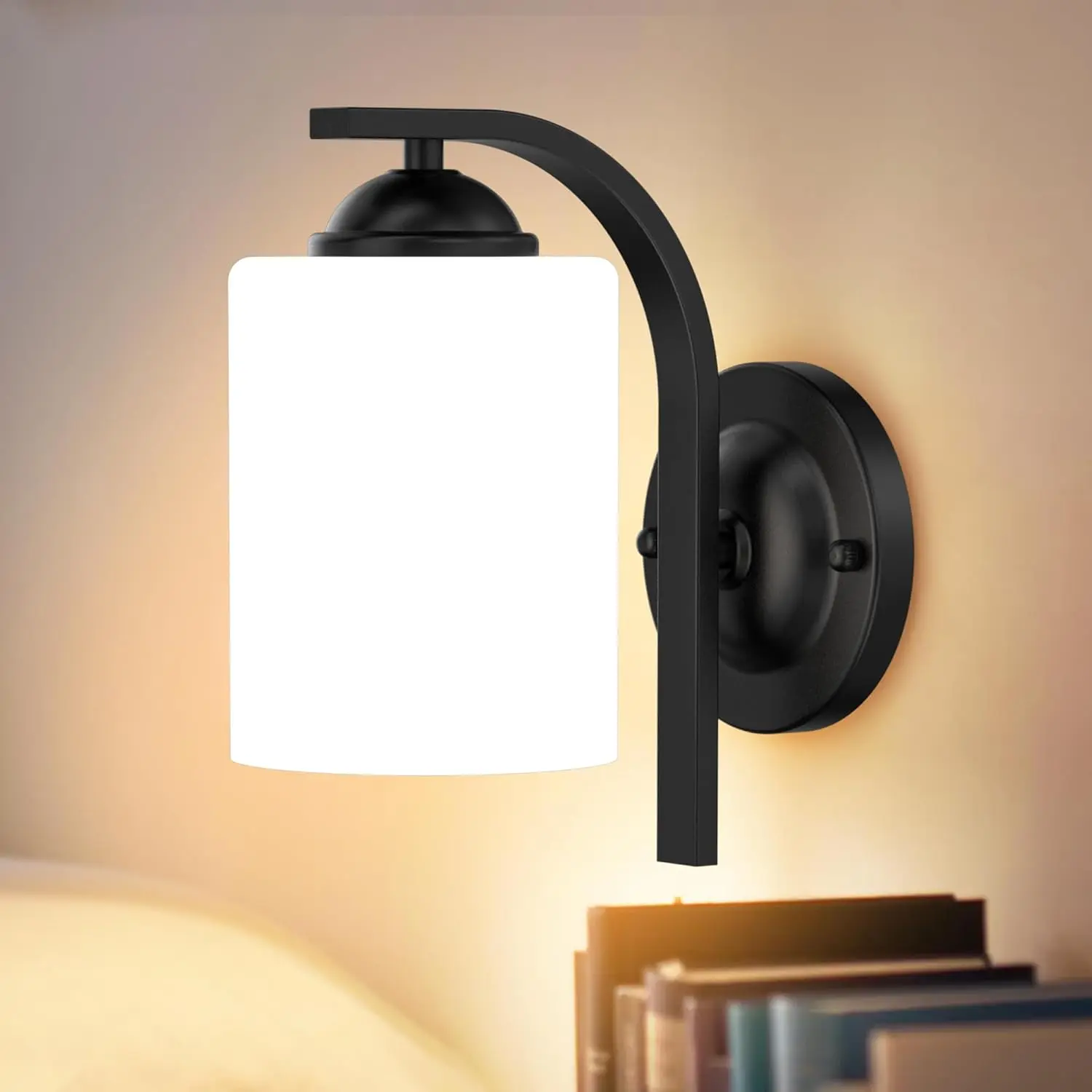 Wall Sconces Lights for Bedroom Bathroom, Modern Vanity Light Fixtures, Matte Black Farmhouse Wall Mount Lighting, Hardwired Wall Lights with Glass Shade for Living Room Mirror Hallway