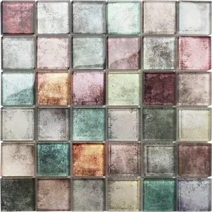 Antique 2'' x 2'' Glass Squared Tile Glazed Red Grey Grid Mosaic Wall Backsplash Tile PT31 (Box of 5 Sheets)
