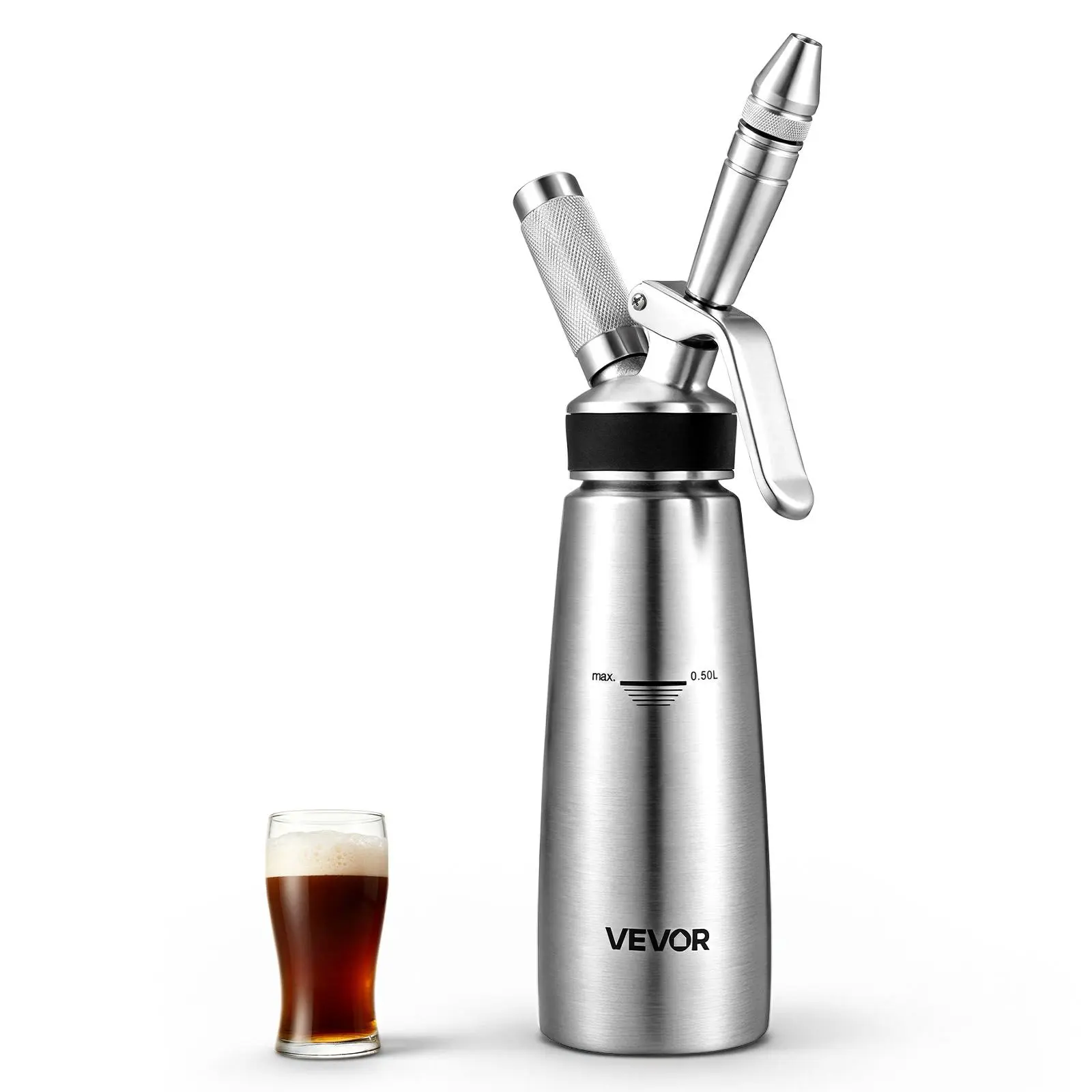 VEVOR Nitro Cold Brew Coffee Maker 17 oz Nitrogen Dispenser System, Home Brew Coffee Keg, Portable Nitrogen Infuser with Dispenser and Pressure Relieving Valve, Gift for Coffee Lovers