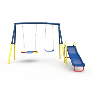 "3-in-1 Backyard Swing Set  Slide + Swings, Heavy-Duty Metal—Outdoor Fun for Kids! Sturdy, safe, and so much play. Backyards just got awesome!