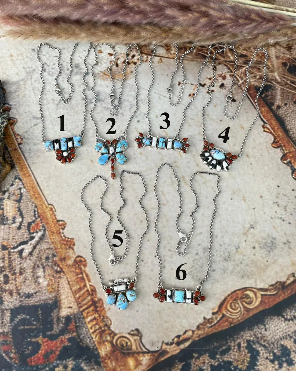 Handmade Sterling Silver Canyon Sunset Collection: Golden Hills Turquoise with White Buffalo and Carnelian Necklace "Signed Nizhoni"