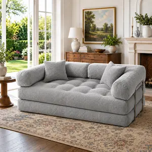 5-in-1 Convertible Corduroy Sofa Bed Furniture, 80.7-in Foldable Floor Couch Modular Sleeper Loveseat, No-Assembly Cloud Comfort for Living Room, Small Space Friendly