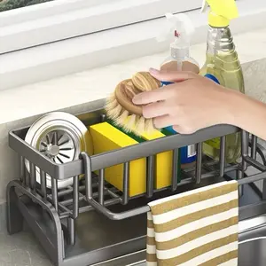 Multifunction Kitchen Sink Organizer Rack with Sponge & Dish Soap Holder for Efficient Storage