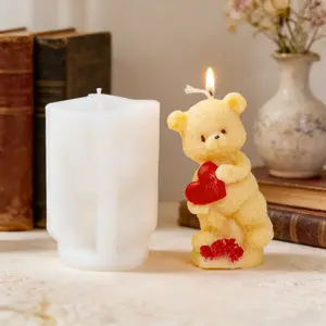 Lovely Heart Teddy Bear Candle Silicone Mold, 3D Cute Holding Heart Bear Plaster Mold, DIY Animal Aromatherapy Candle Resin Casting, Valentine's Day Wedding Handmade Craft Supplies Home Decor