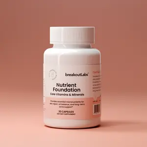 BreakoutLabs Nutrient Foundation | Acne Vitamins with Zinc, Vitamin D & C | Skin Clearing Supplement for Hormonal & Adult Acne | 30 Capsules | Non-GMO