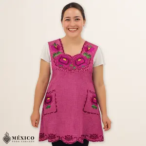 Burgundy Mexican Embroidered Apron – Floral Cotton Kitchen Cooking Gift | México Todo Corazón