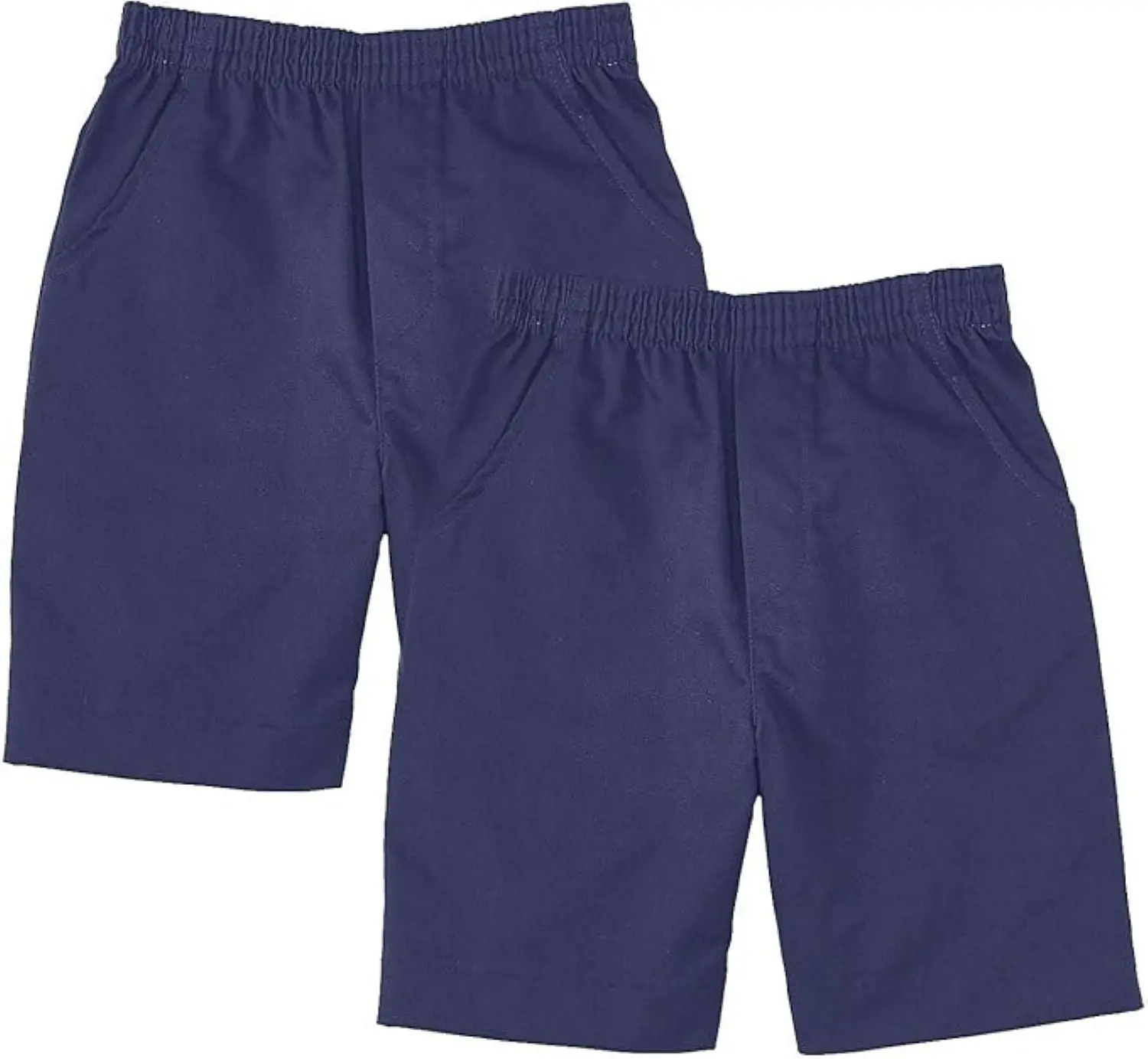 School Uniform Pull-On Blue Shorts, Elastic Waist Twill Bottoms, Comfort Fit School Apparel SBU32 2 Pack