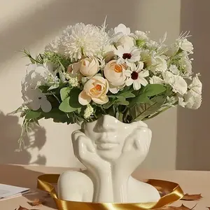 Elegant Woman-Shaped Flower Vase, Unique Hand-Cup Face Design, Perfect for Fresh or Artificial Flowers, Home Decor Essential
