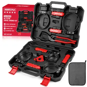 10-Piece Oil Filter Wrench Set 2-3/8"to 4-3/4", 12-Inch Adjustable Oil Filter Plier, Universal 3-Jaw Oil Filter Wrench, 1/2"Quick Release Ratchet Handle, 1/2"-3/8" Adapter, Towel in Storage Case