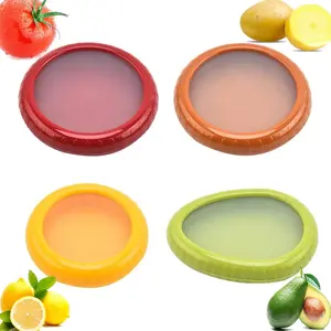 Silicone Fruit and Vegetable Containers for Fridge, Reusable Fruit Storage Box, Silicone Food Storage Containers Set - (Green, Red, Yellow, Brown), Airtight Storage Box with Lid