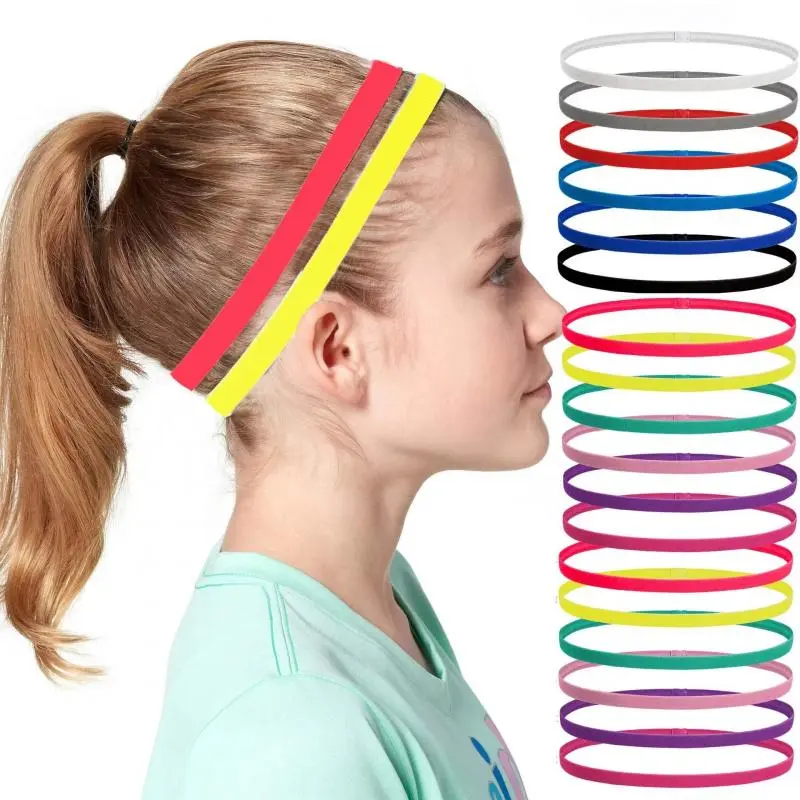 1/2/3/5pcs Women Sweatbands Football Yoga Pure Hair Bands Anti-slip Elastic Rubber Thin Sports Headband Men Hair Accessories