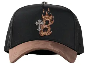 Barbas Hats B-Cross Premium Streetwear Snapback – Black & Brown Adjustable Unisex Hat for Men & Women Featuring B Flame Embroidery with Cross Detail Inspired by Modern Urban Fashion