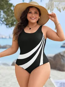 Plus Size One-Piece Swimsuit | Geometric Print for Summer Beach Vacation