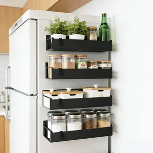 Set of 4 Magnetic Spice Racks with Hooks Rustproof Plastic Storage for Kitchen Microwave Oven Pantry & Fridge Easy Magnetic Organization for Herbs Spices & Drinks Home Organization lmprovement Shelf Kitchen Gadgets