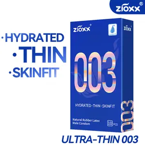 Zioxx 003 Ultra Thin Condoms for Men, Hyaluronic Acid Lubricated, Skinfit Natural Latex, 10 Count