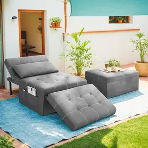 34'' Width Convertible Sleeper Chair, 4 in 1 Multi-Function Folding Ottoman Bed w/Adjustable Backrest & Pillow, Modern Large Single Recliner Assembly-Free Sofa Bed for Small Spaces, Dark Gray