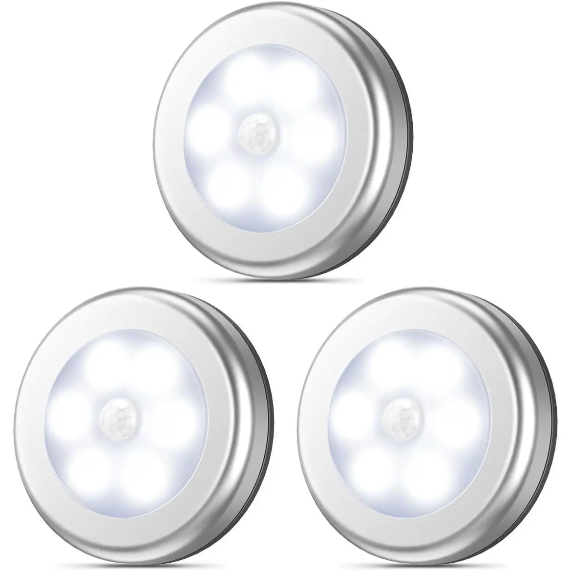 Upgraded 3.15" Motion Sensor Light, 3 Pack Stick on Cordless - LED Night Light, Closet Lights, Stair Lights, Safe Lights for Hallway, Bathroom, Bedroom, Kitchen ( - White)