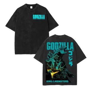 Godzilla King Of The Monsters Neon Vintage Washed T-Shirt Kaiju Graphic Acid Wash Tee