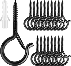 Q 25 PCS Screw-in Hooks for Outdoor String Lights, Swivel Hanging Basket Patio Light Hooks with Safe Buckle Screw in Planter Eye Hook for Wall Ceiling