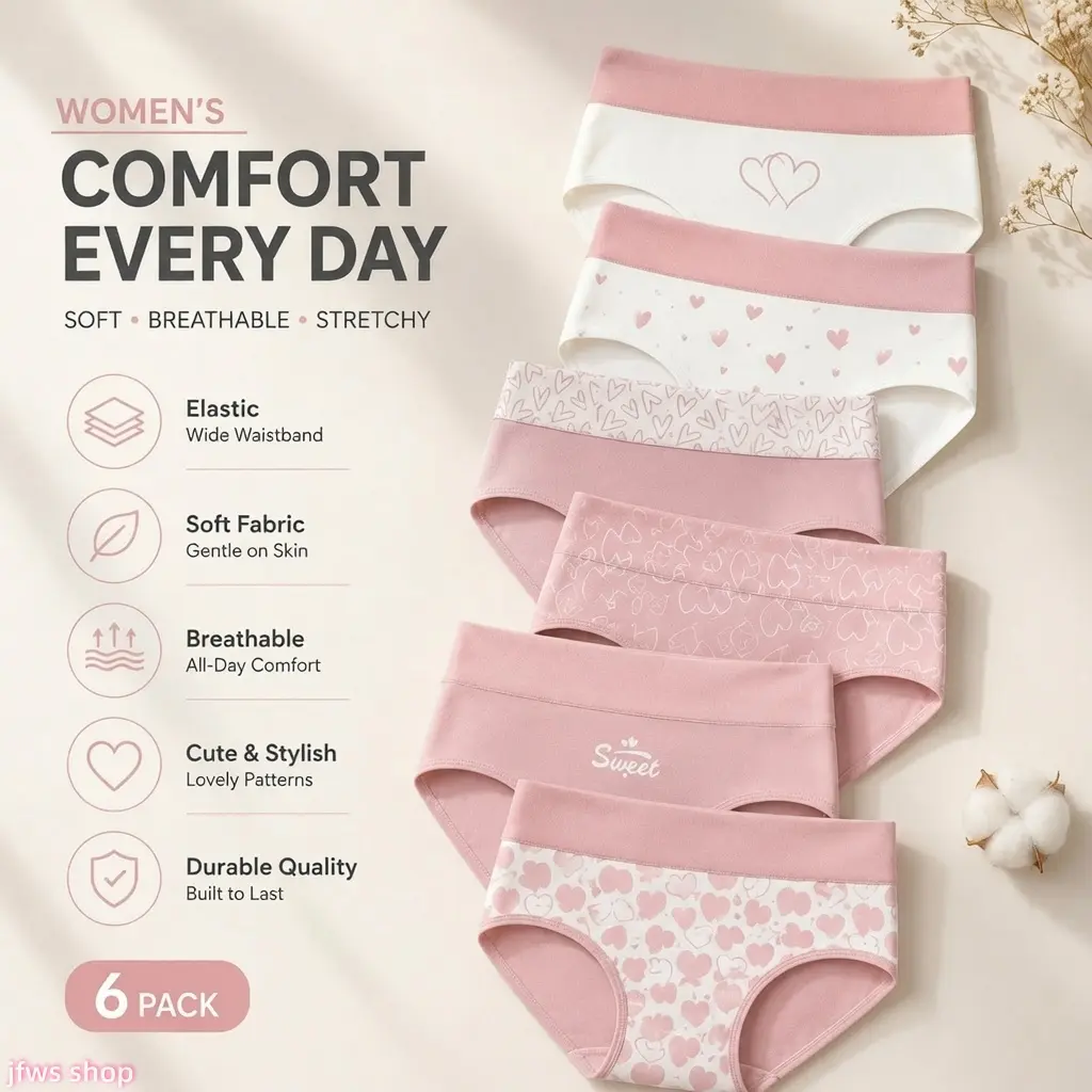 Women's 6-Pack High-Waist Cotton Printed Briefs - Tummy Control, Soft Fit Panty, Underwear for Women, Female Adults' Daily & Postpartum Wear (US Design) homedecor