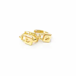 Didiray 14K Gold-Plated Hoop Earrings for Women Hypoallergenic Small Lightweight Durable Metal Coating Modern Padlock Shape Ideal for Everyday Wear