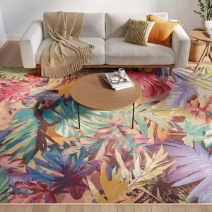 Nourison Color Splash Tropical Flatweave Decorative Polyester Floral Pattern Washable Indoor/Outdoor Patio Area Rug, Decorative Rug, Polyester Rug