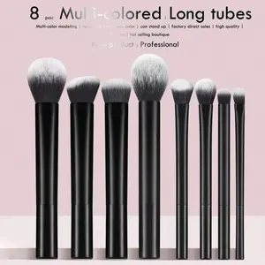 8 Pieces/Glossy Long Strip Makeup Brushes Include Loose Powder Brush, Blush Brush, Foundation Brush, Eyeshadow Brush, Smudging Brush And Contour Brush, A Complete Set Of Tools