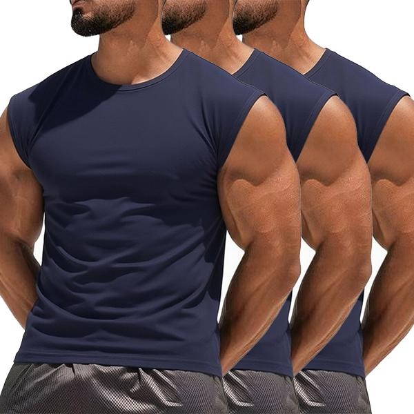 Set of 3 vests suitable for fitness training and everyday wear: basic T-shirt, basketball vest, men’s sports vest, solid-color crew-neck casual athletic vest