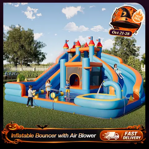 VanAcc 2-in-1 Inflatable Bounce House & Water Slide for Kids, Dry & Wet Jumper with Climbing Wall & Splash Pool, Indoor Outdoor Playset, Air Blower Included, Birthday & Holiday Gift, Off-Season Deal #Chrismas decor #halloween decor #TikTokShopBlackFriday